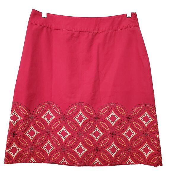 Talbots Cotton Red Embroidered Sequined A-Line Side-Zip Skirt Size 10 Vintage - Picture 1 of 4